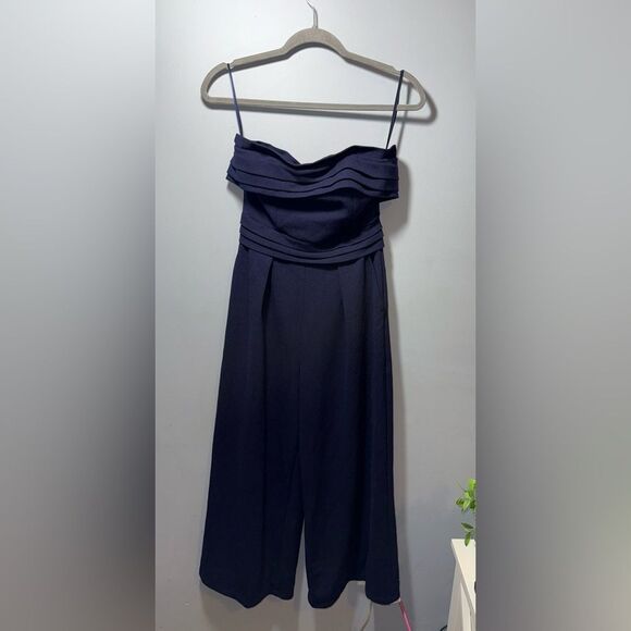 SAINTS & SECRETS Chosen Strapless Wide Leg Jumpsuit Navy Night out Party SMALL - Picture 3 of 11